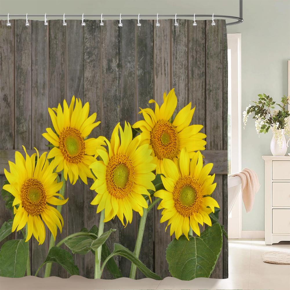 1Pc Beautiful Sunflower Flowers Print Waterproof Polyester Shower Curtain Fabric Shower Curtain Home Decoration Shower Curtain
