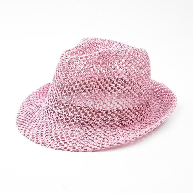 Sombrero Fedora de Paja Calado de Malla de Verano Transpirable Protección Solar UV Retro Británico Casual Fresco