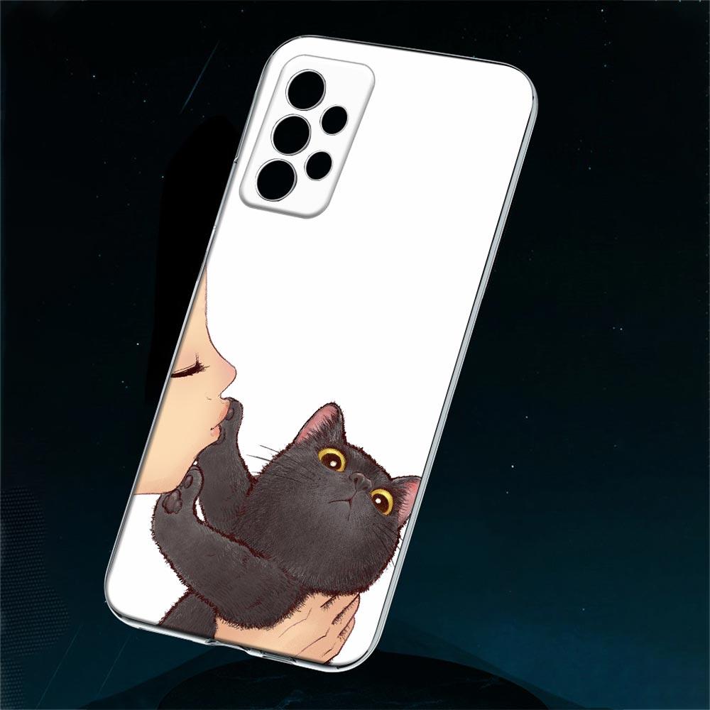 Cute Cat Don't Kiss Me Clear Case For Samsung Galaxy A52 5G A53 A72 A53 A73 A51 A33 A32 A41 A22 A23 Soft Phone Cover
