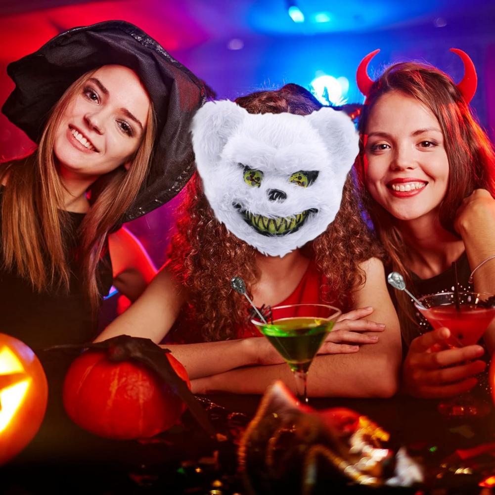 Face Cushion Spooky Throw Pillow Halloween Face Cushion with Light-up Furry Prop for Rave Parties Spooky Bear Rabbit Costume