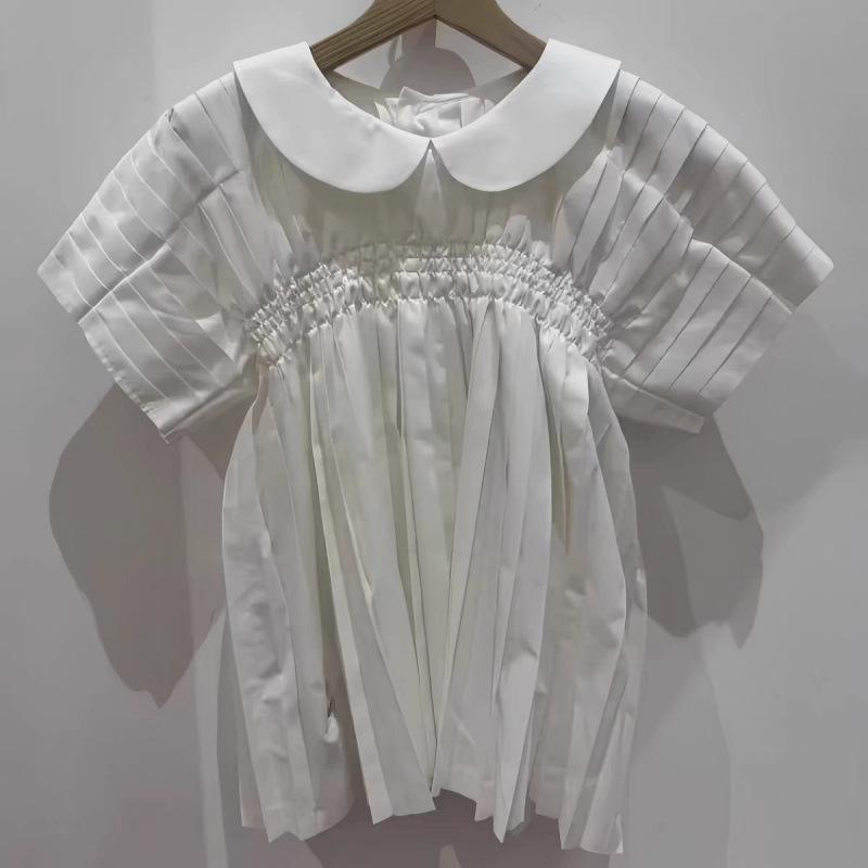 

CDG KZYU 25 SS Japanese Doll Collar Pleated Loose Short Sleeve Top Medium белый