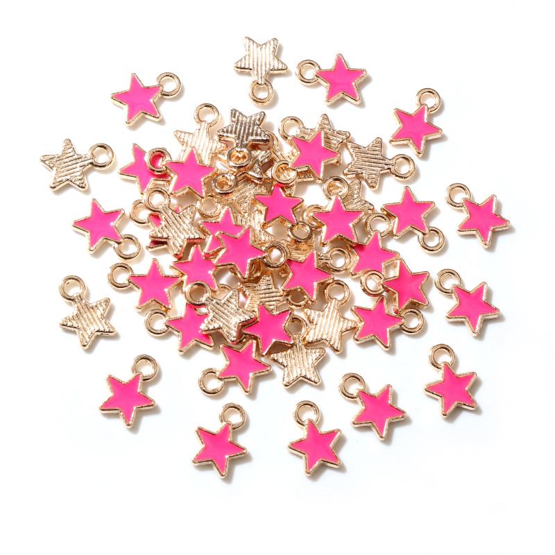 50PCS 6*8mm 9 Color Alloy Metal Drop Oil Small Stars Charms KC Gold Pendant For DIY Bracelet Necklace Jewelry Making Findings