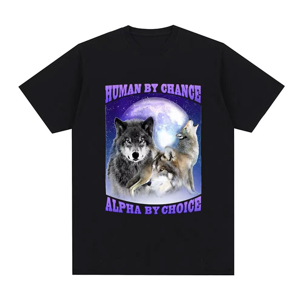 Human By Day Sigma By Night Funny Wolf Graphic T Shirt Men Women Casual Cotton Short Sleeve Oversized T-shirts Streetwear Unisex