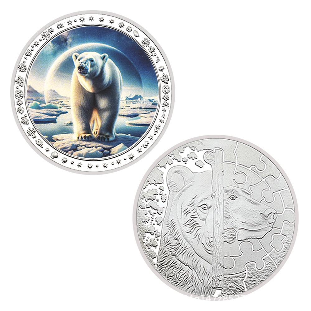 Rare animal coins, collectible gifts, colorful, polar bear collectible commemorative coins, medals, badges