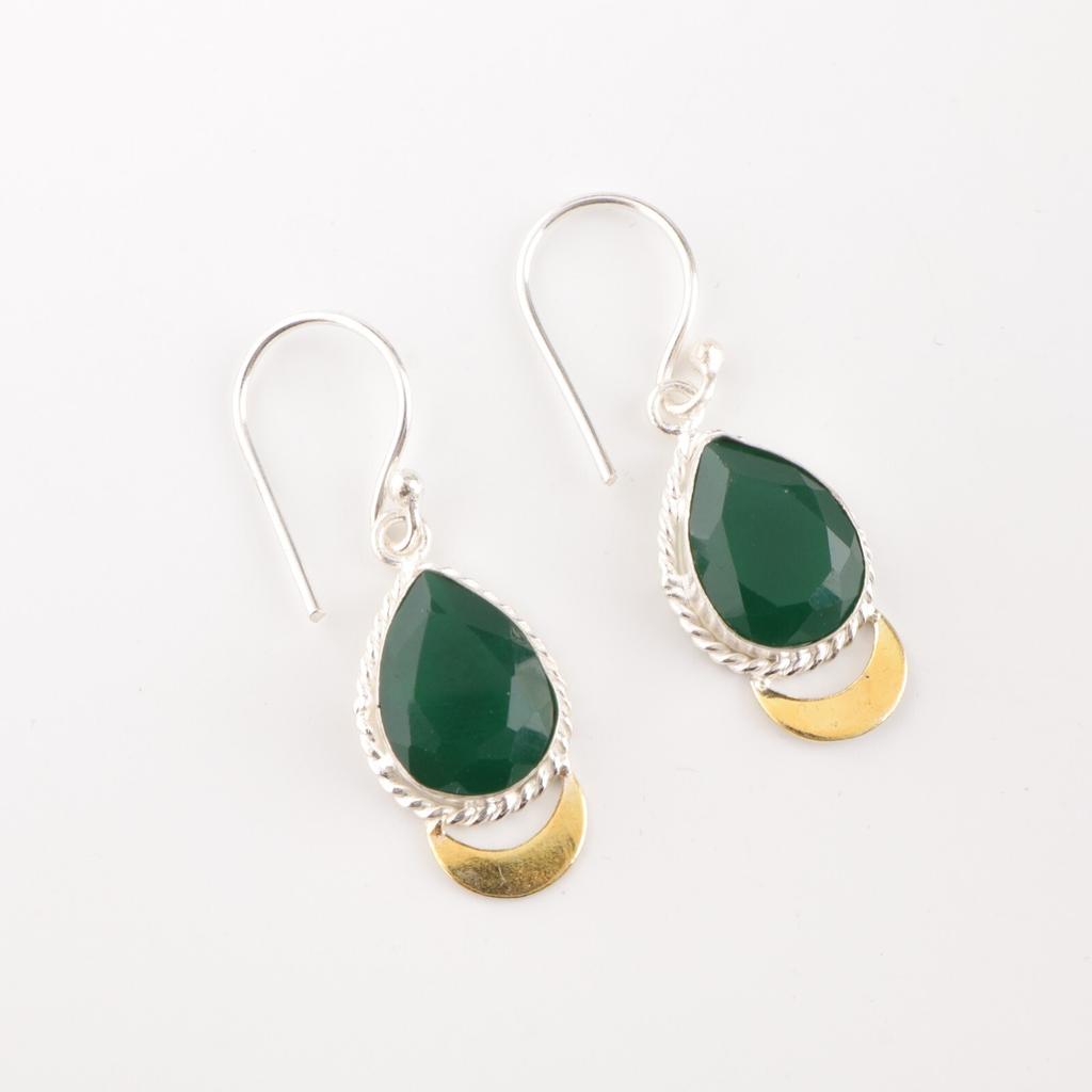 Green Onyx Gemstone 925 Stamped Silver Jewelry Handmade Statement Earrings 1.5" EE-162-15