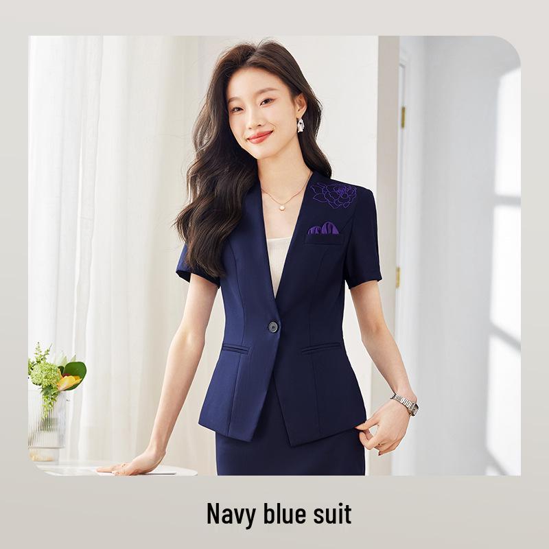Professional Women's Short-Sleeved Skirt Suit for Hotel and Jewelry Store Front Desk Manager Summer Uniform