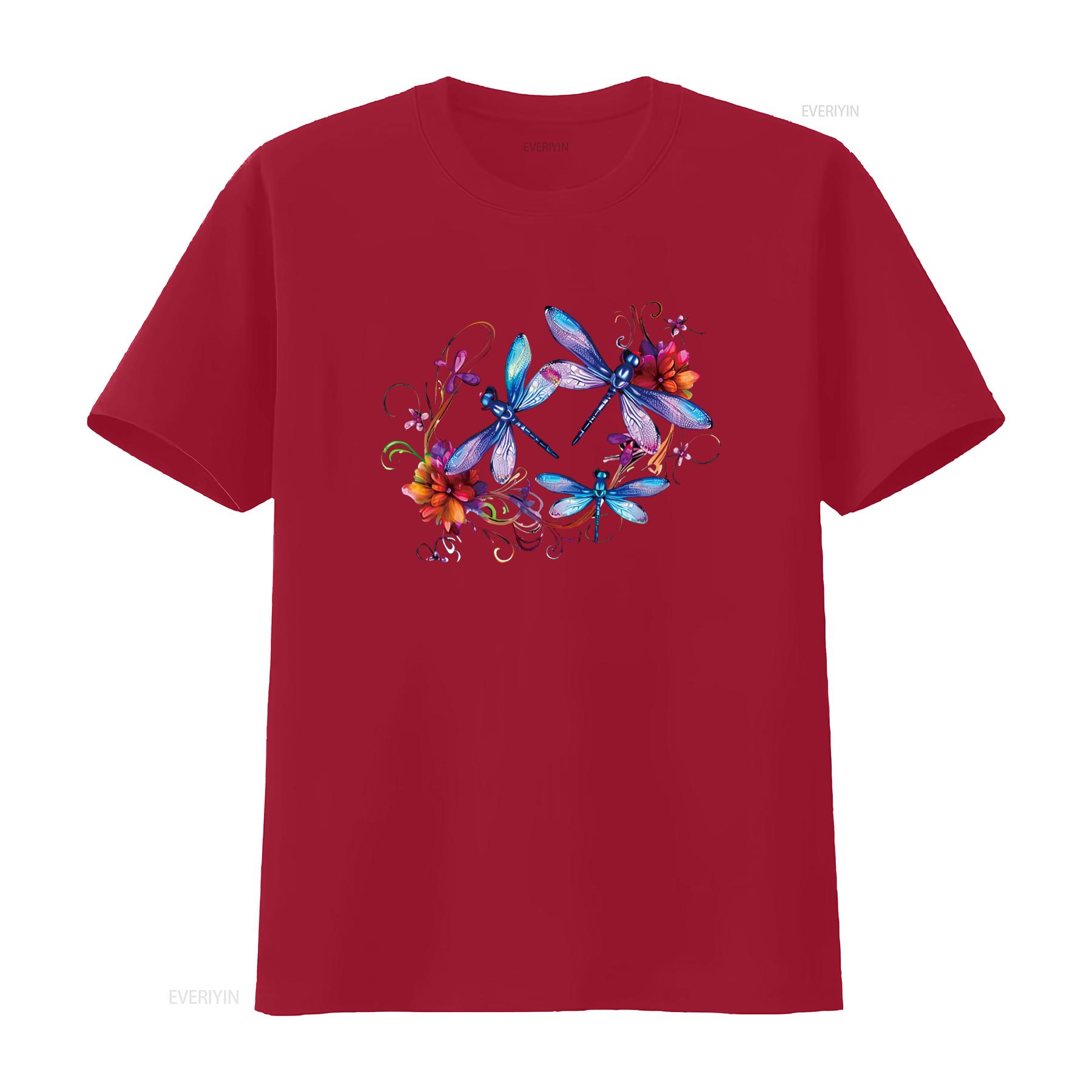 

Dragonfly T Shirt For Women Chakra Color Flower Dragonflies vintage Washed Unisex Stylish fashion homme Casual Stretched S
