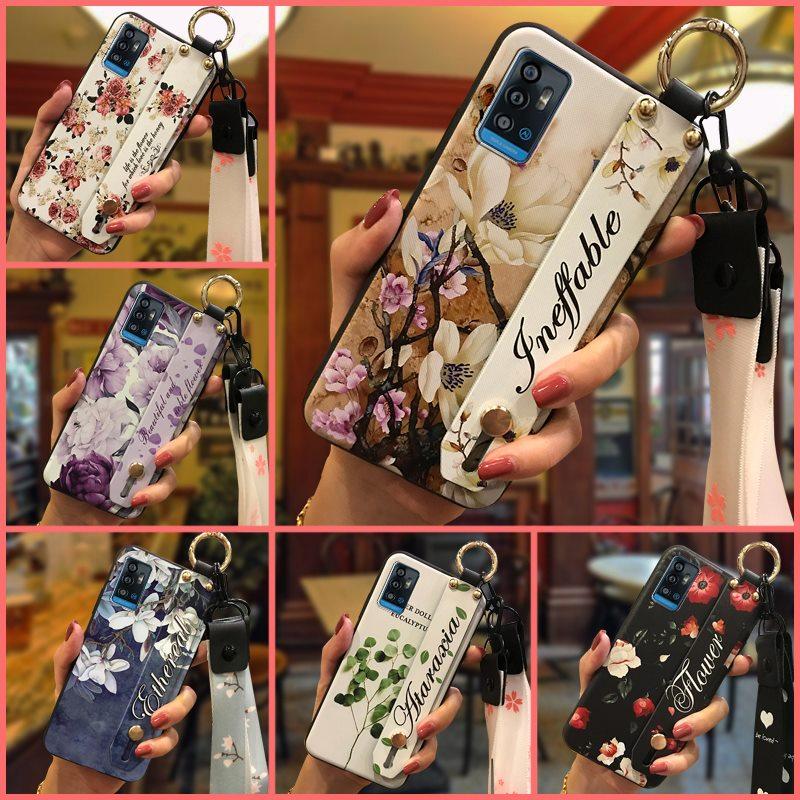 Kickstand Durable Phone Case For ZTE Blade A71/Optus X Swift 5G Back Cover Soft case Flower Fashion Design Lanyard Ring