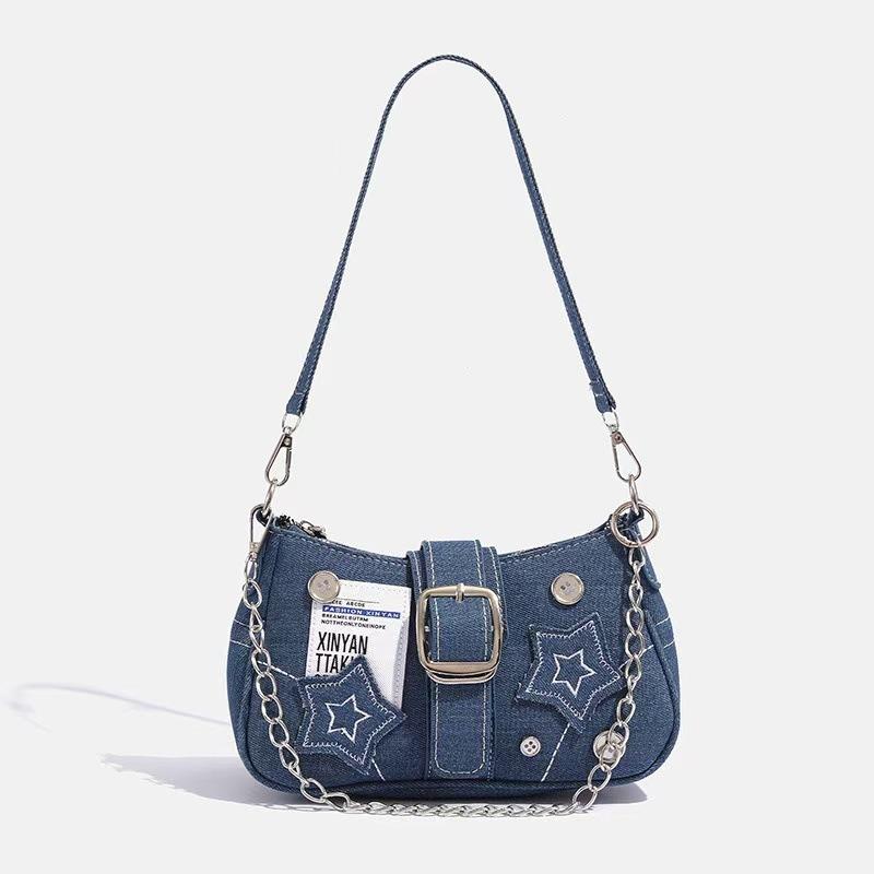 New Star Denim Underarm Bag Retro Niche English Poster Chain Bag Shoulder Bag Women