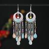 Bohemian long fringed earrings retro medium enamel color beaded niche design earrings women