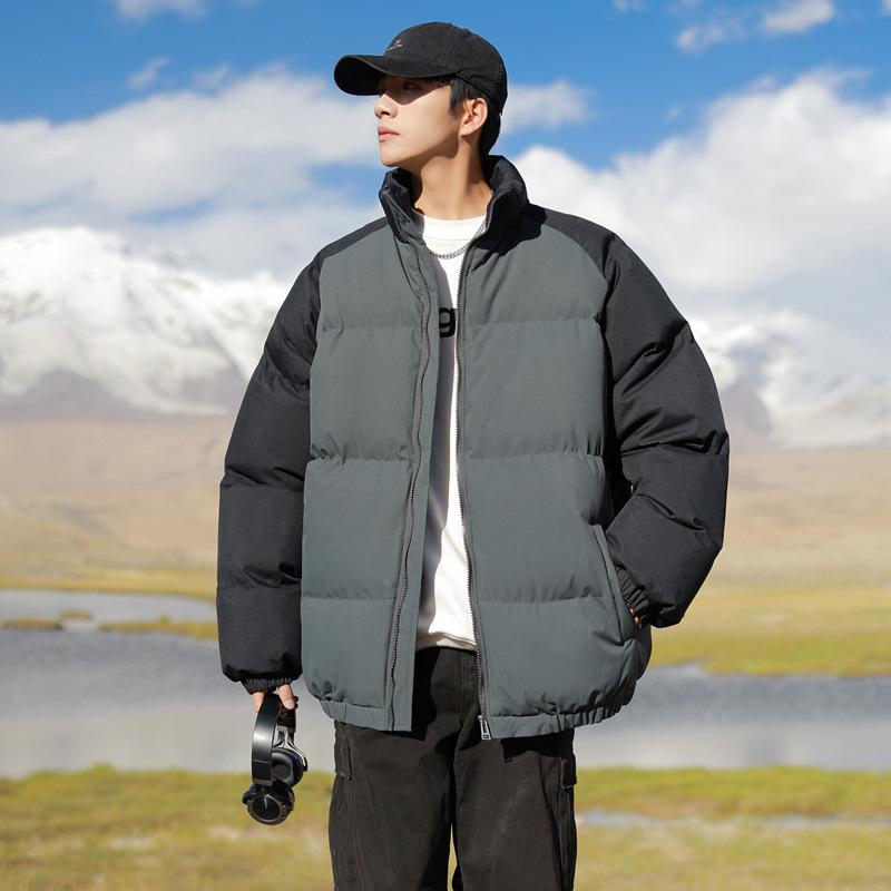 

Color-blocking casual cotton jacket men s winter bread jacket plus size thickened warm and loose fashion versatile jacket padded jacket 2XL