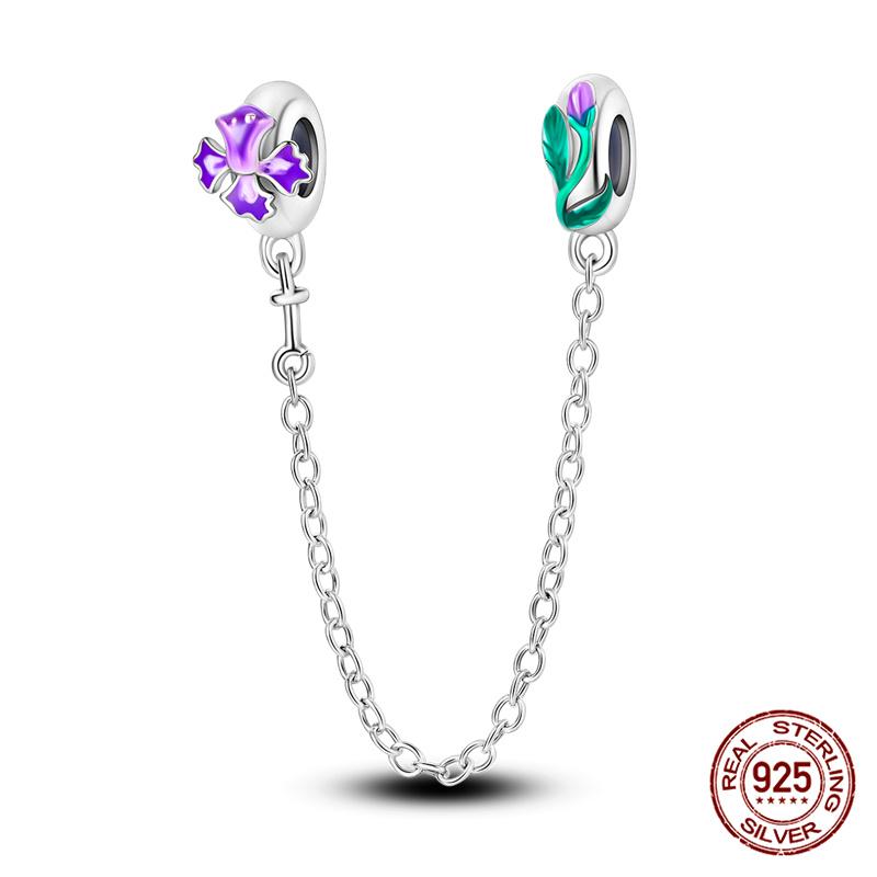 Original 100% 925 Silver Star Moon Safety Chain Fit 925 Original Bracelet & 3mm Bracelet DIY Jewelry Making Women Gift