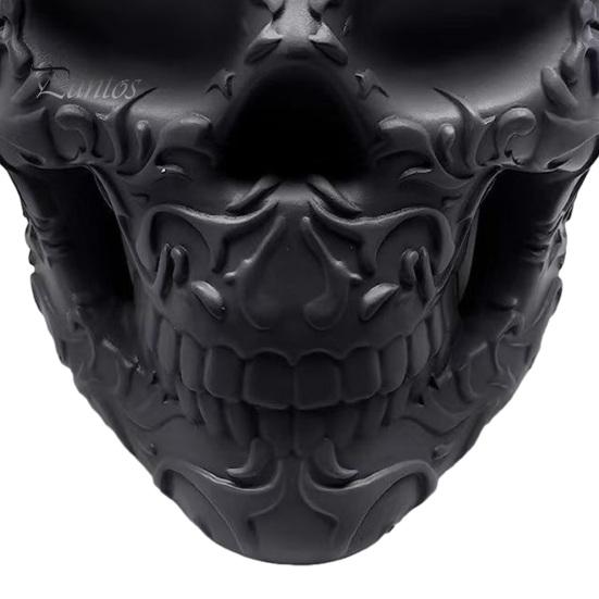 Halloween Room Decor Skull Makeup Brush Holder, Matte Black Gothic Skeleton Pen Organizer Spooky Home Decorations for Desk, Resin Storage Figurine