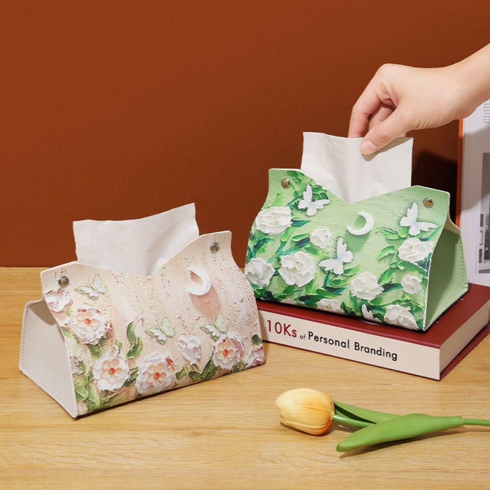 

with Buttons Napkin Holder PU leather Paper Towel Box New Large Storage Box Home Rose