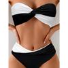 Women's Black And White Twist Front Two-Piece Bikini Swimsuit