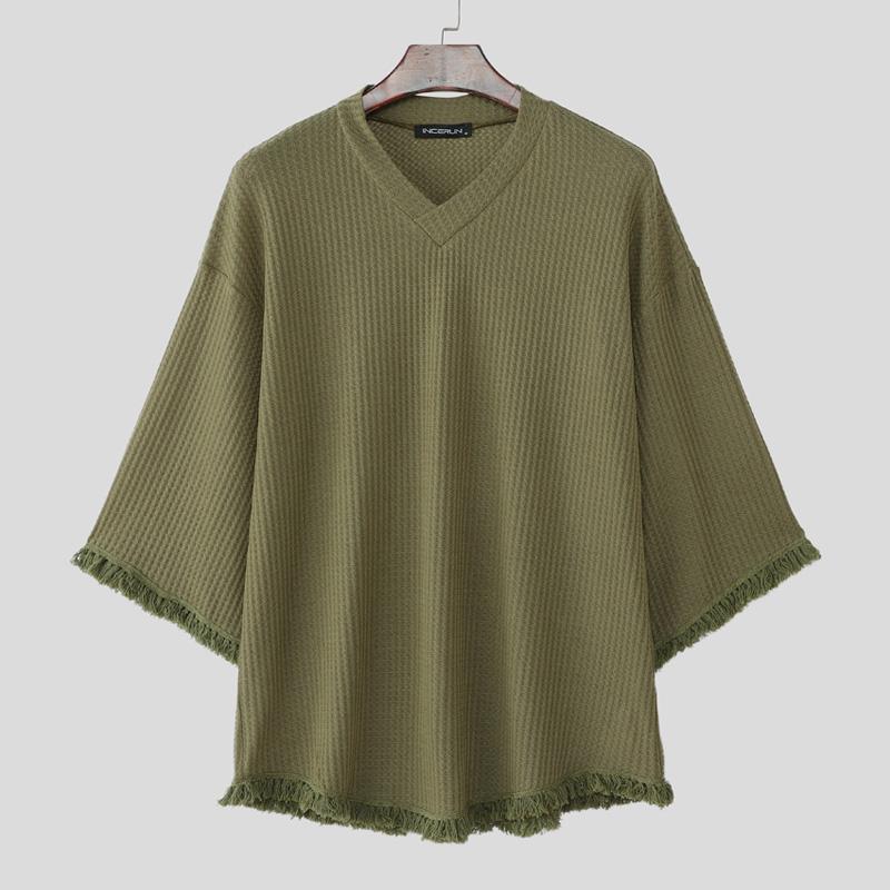 INCERUN Oversized herre-t-skjorter med flaggermusermer, avslappede løse teksturtopper