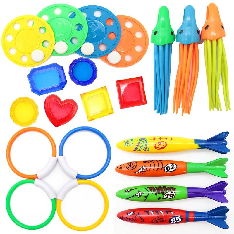 Children's Diving Toys Set Summertime Swimming Pool Treasure Hunt Diving Toy Torpedo Fish Plants Dolphin Buoy Water Toys Gifts