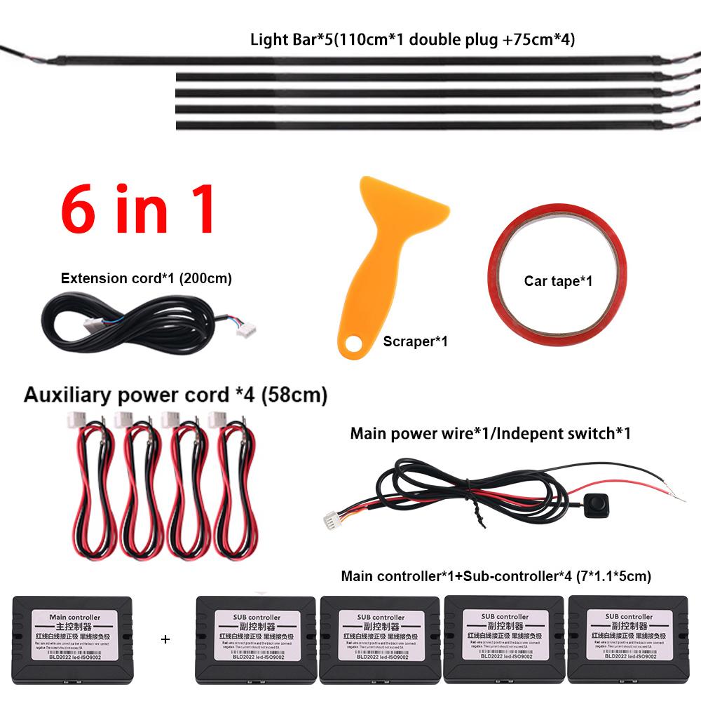 18 v 1 64barevné RGB Symphony Car Ambient Light Interiérové ​​akrylové vodítko LED páskové světlo Dekorace Atmosférická lampa pomocí ovládání aplikací