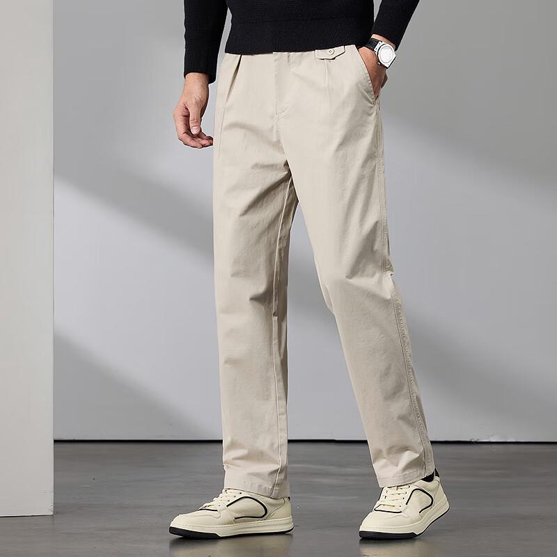 

FAPAI Men s 98% Cotton Thin Elastic Waist Straight Leg Casual Pants 35