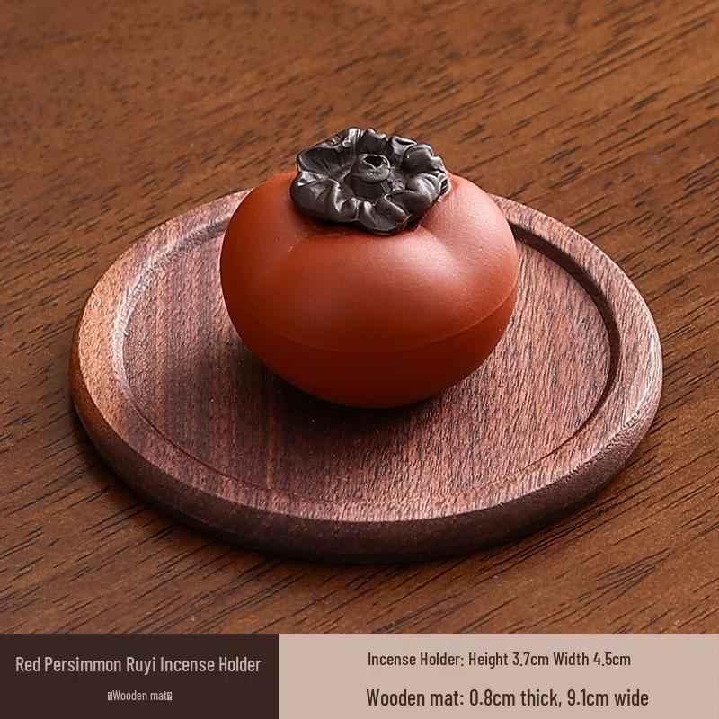 Creative Small Ceramic Persimmon Incense Holder - Zisha Burner for Agarwood & Sandalwood, Ideal for Tea & Incense Ceremonies Indoors