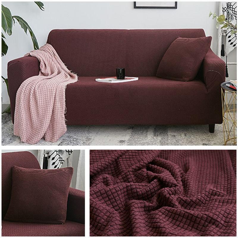 Autumn/winter sofa cover thickened warm solid color elastic plaid living room corner sofa cover furniture protective cover