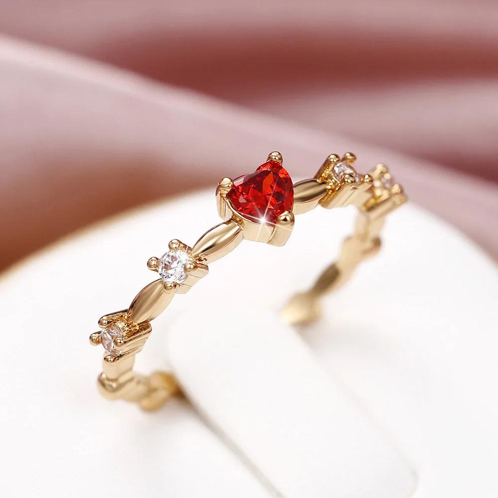European And American Design Fashionable And Elegant Red Zircon Water Drop Geometric Design Personalized Ring 7