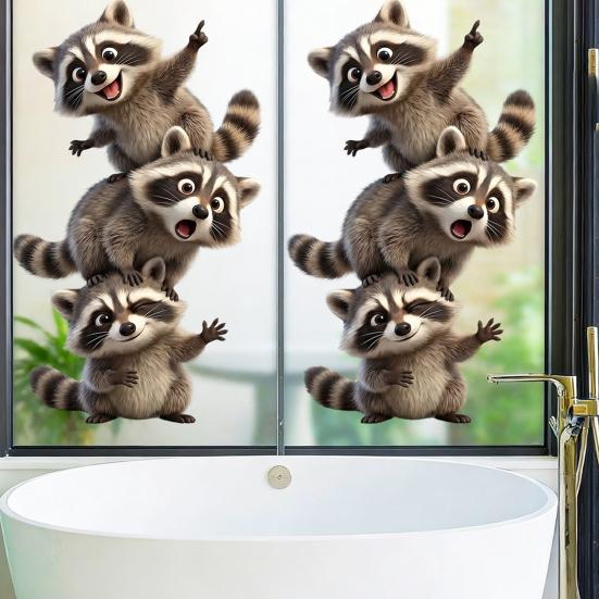 Cute Animal Window Cling Removable Cartoon Squirrel Raccoon Frog Panda Fox Glass Decals for Home Classroom Office Kids' Room Decor
