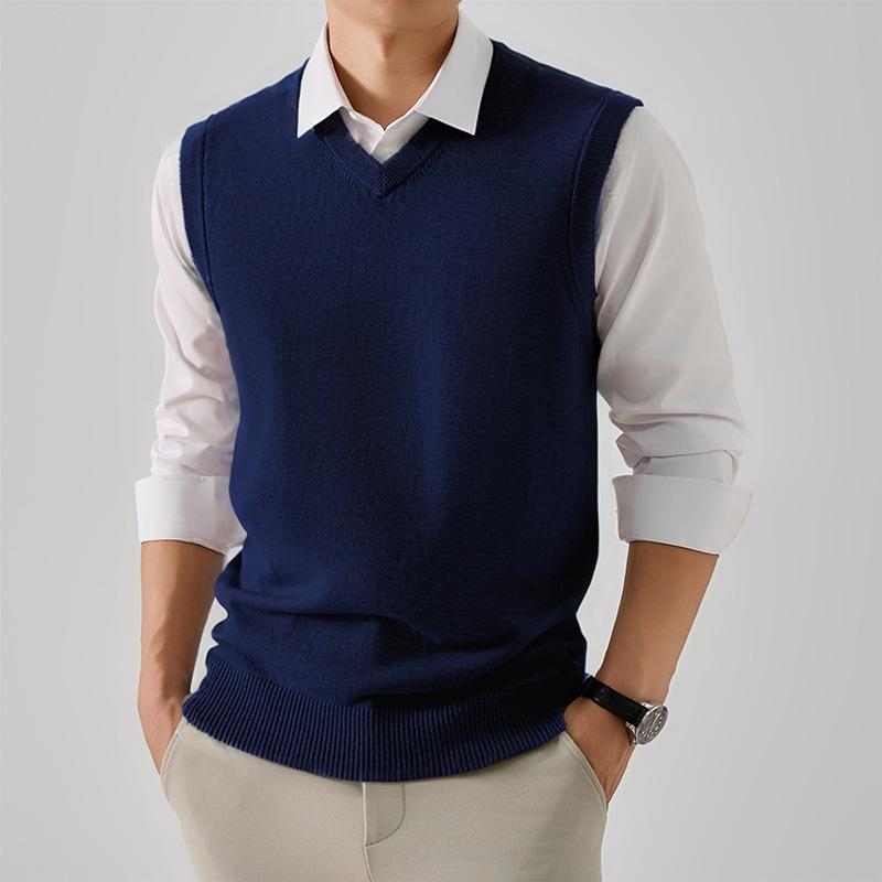 Men's Autumn/Winter Wool Knit Sleeveless Vest - Business Casual & Comfortable Sweater.
