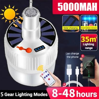 Solar-Glühbirne, Camping-Solar-LED-Licht, wiederaufladbar über USB, 5 Beleuchtungsmodi, Zelt-Hängelampe für Outdoor-Wanderungen, Notausgänge