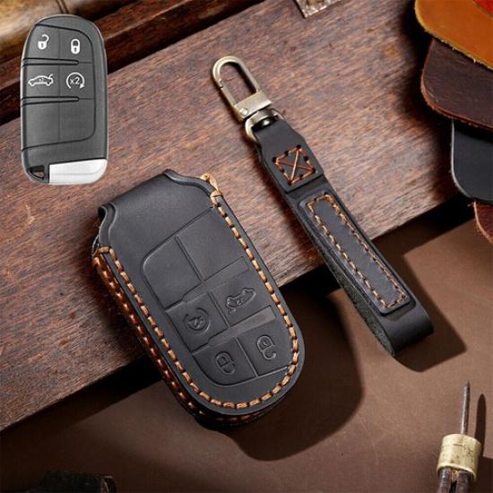 Leather Smart Remote Key Case Fob Cover For Jeep Cherokee Compass Grand Cherokee