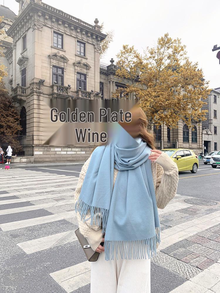 Women's Imitation Cashmere Winter Scarf - Thick Solid Color, Versatile Men's Shawl, Cashmere Wool Blend