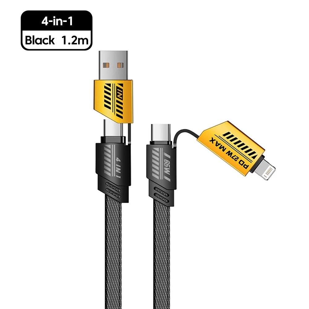 4 In 1 PD 65W 27W USB Cable Type C Dual Connector Lighting Mecha Style Fast Charging USB C Cable For iPhone 15 Samsung Xiaomi