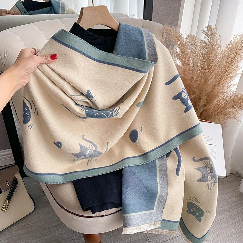 Korean Version Of Fashionable Versatile, Sweet And Cute, Small Fresh And Warm Jacquard Fringed Warm Cashmere Scarf Cover