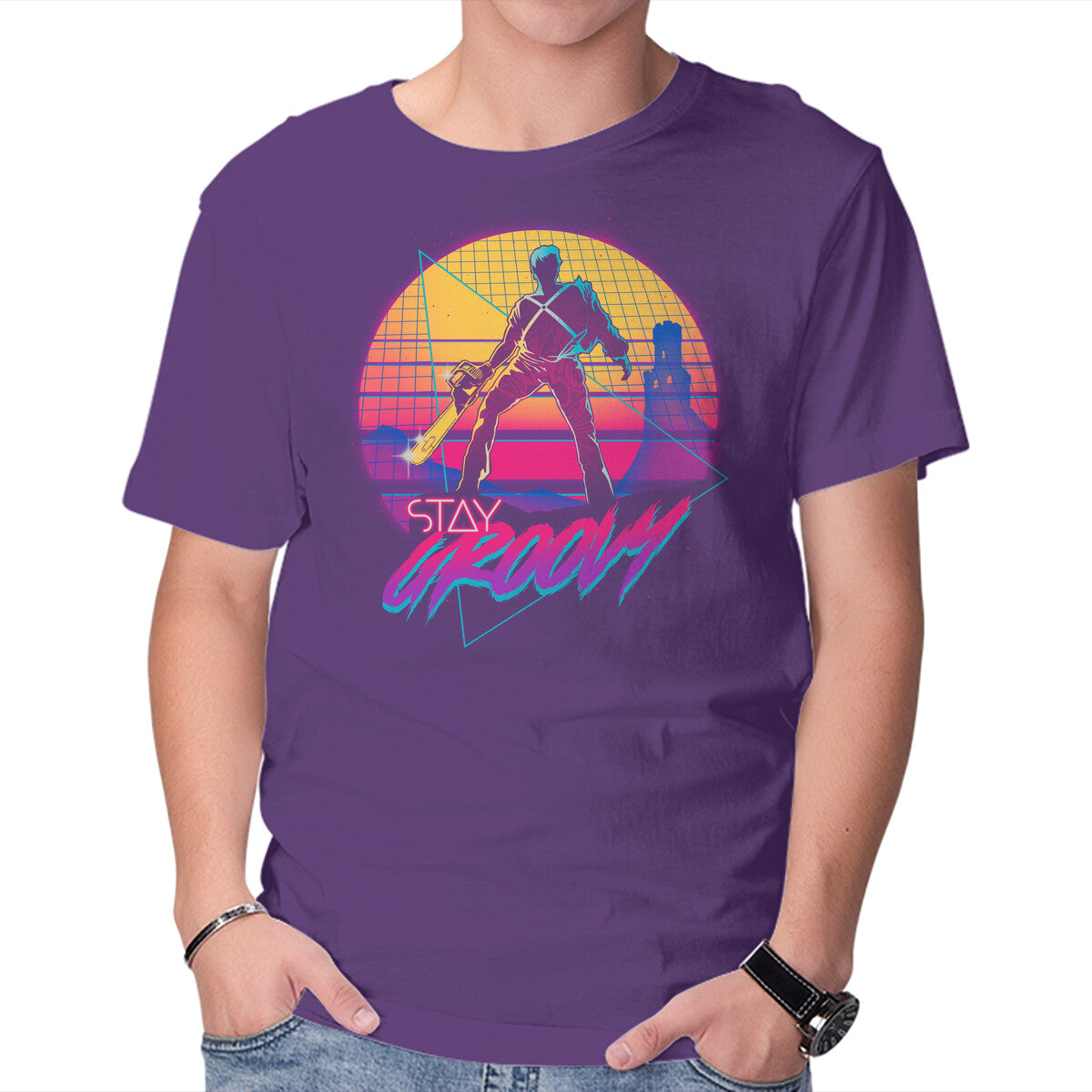 Unisex Crew Neck T-Shirt Stay Groovy Graphic Short Sleeve Casual Tee XXXXL