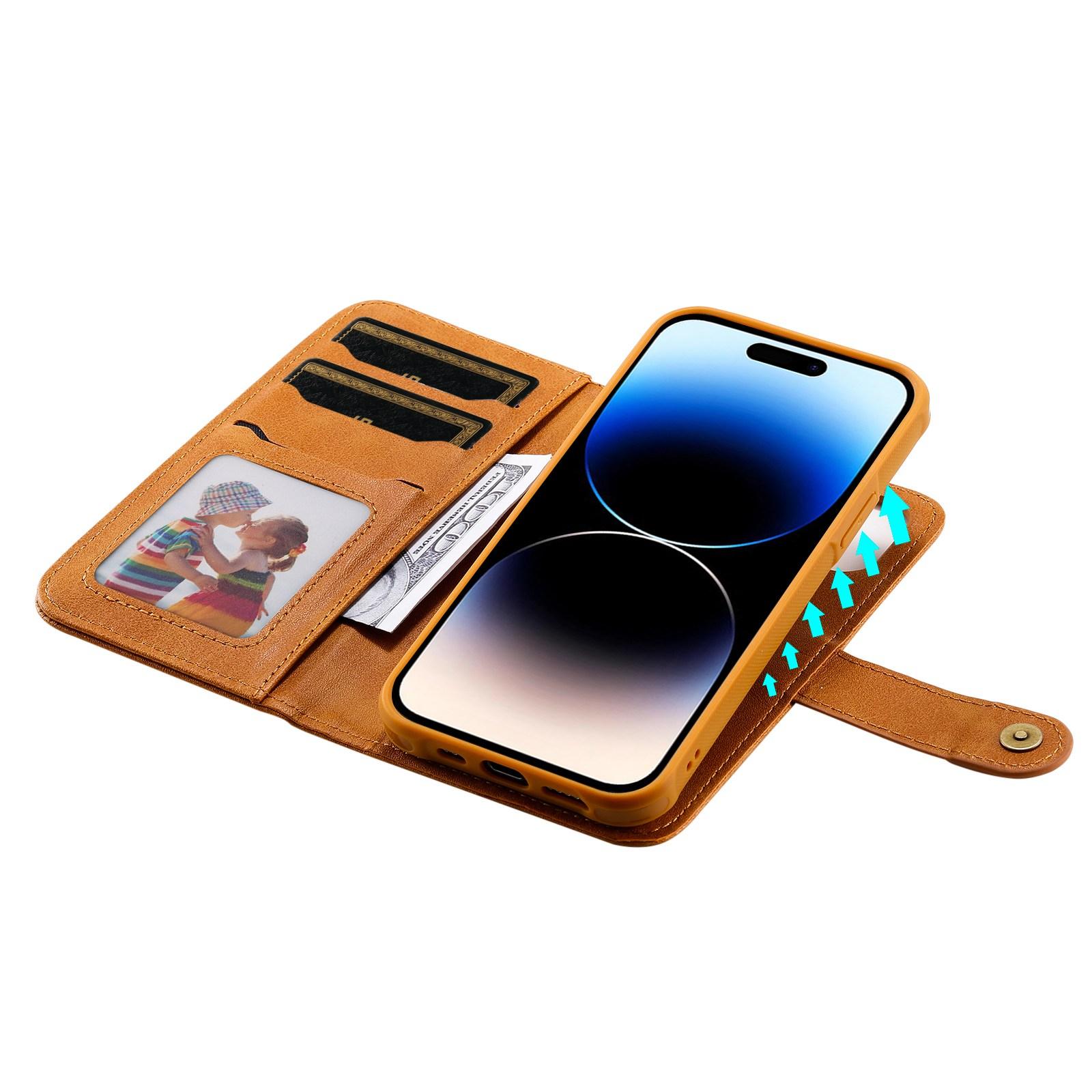 

For iPhone 14 Pro Leather Case with Detachable Wallet and Strap Cell Phone Cover Orange