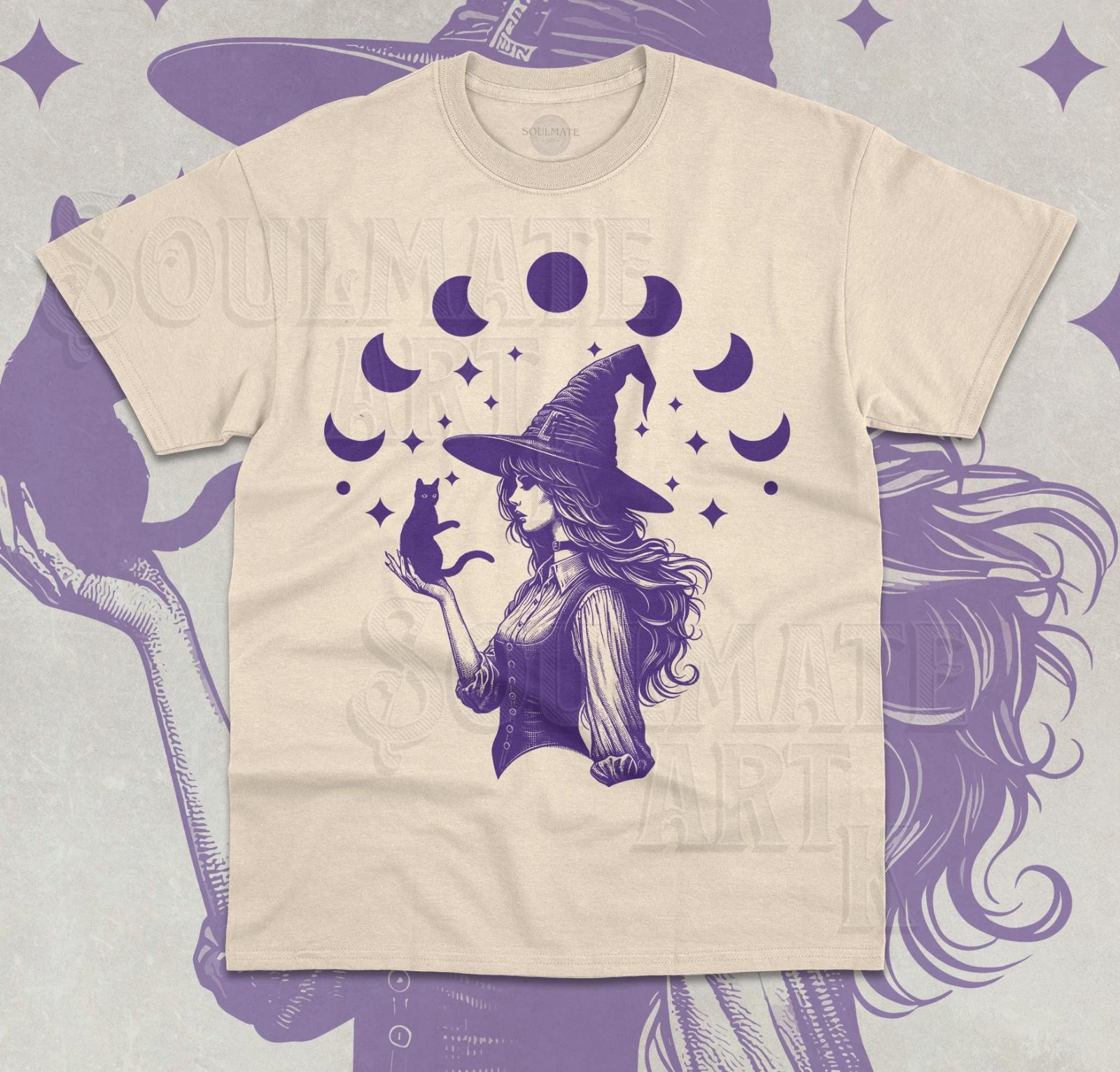 Halloween Witch T- Shirt Scary Dark Gothic Cats Funny Cute Magic Unisex Shirt 2XL