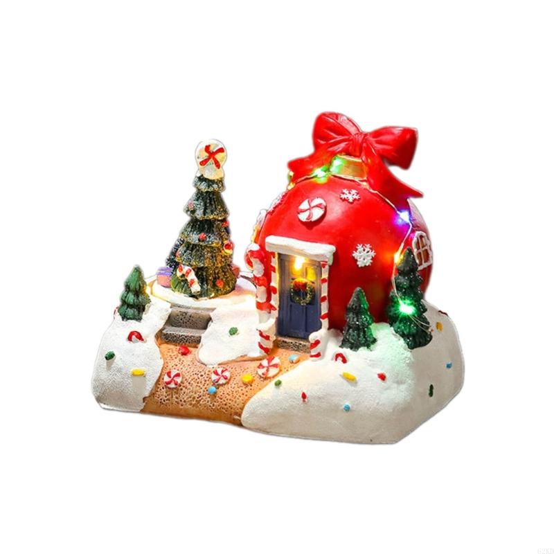 62KD Holiday Resin Figurines with Music and LED Light Christmas Village Desktop Gift