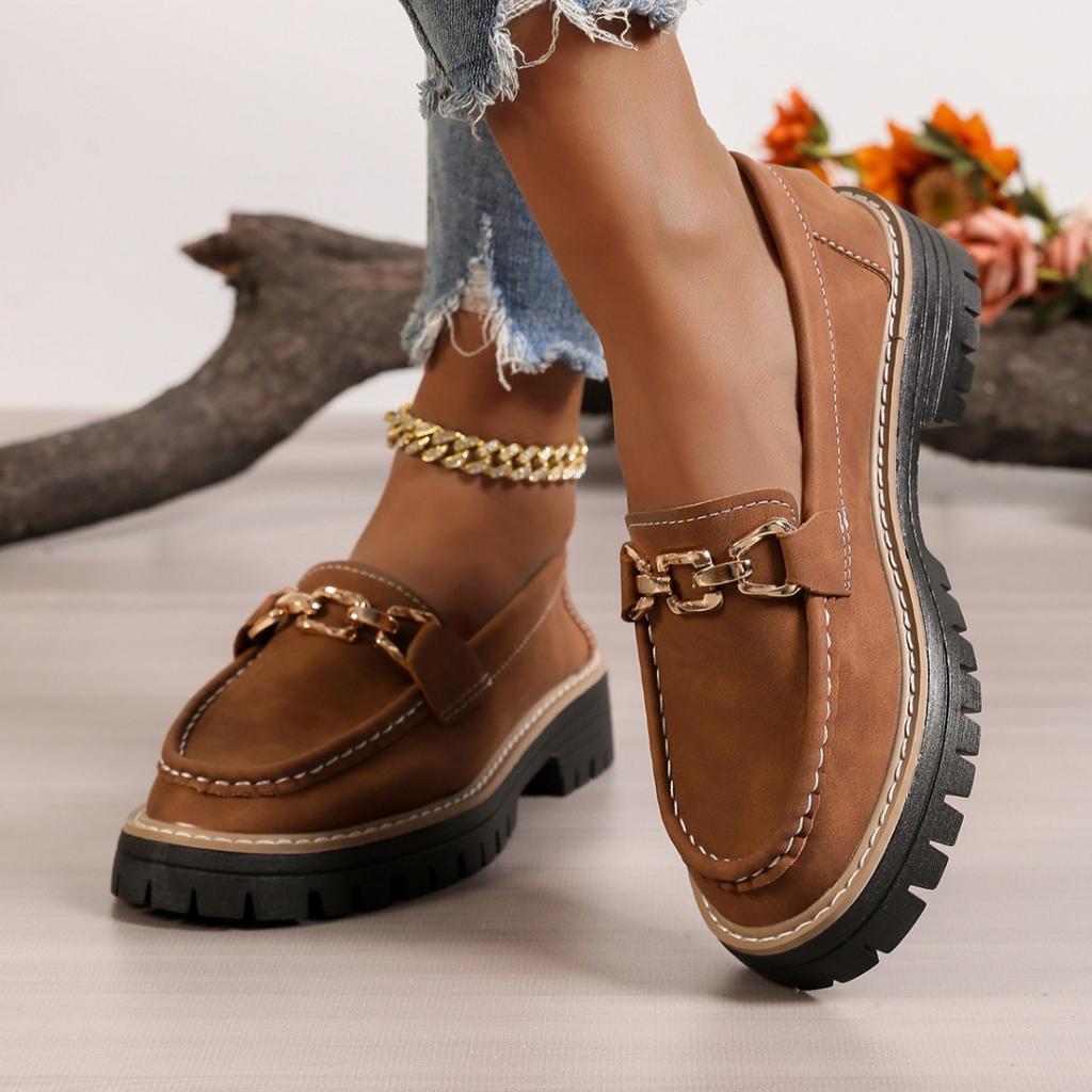 Foreign Trade 2025 New Spring and Autumn Loafers Large Size Casual Polished British Style Women's Shoes Thick Heel Thick Sole Foreign Trade Retro