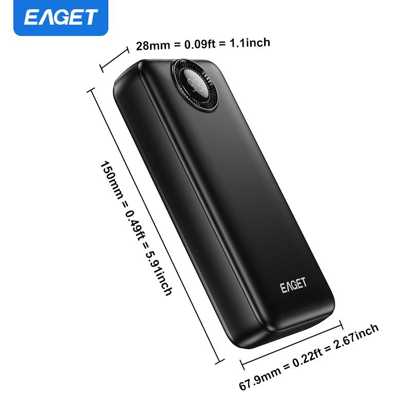 EAGET 20000mAh Powerbank PD 22.5W Superrask Lading Powerbank med LED Batteridisplay for iPhone 14-17 Android/Samsung/Nettbrett