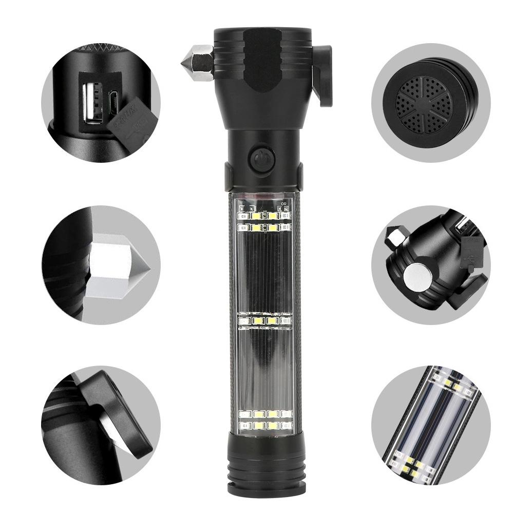 LED Solar Flashlight High Brightness Magnetic Torch USB Charging for Repairing Emergency