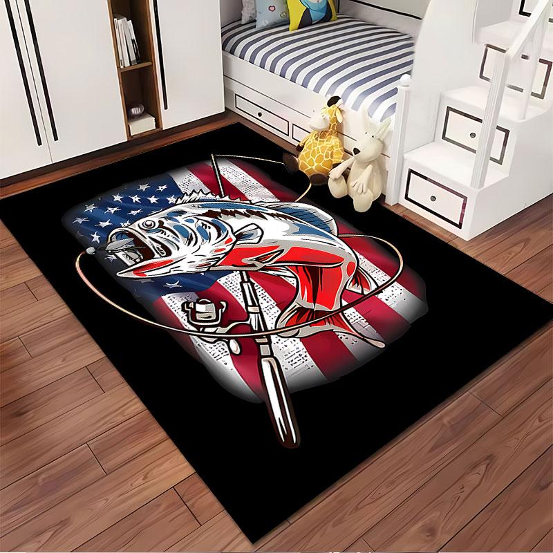 "American Flag Fishing Design" suitable as a non-slip mat for the living room or bedroom sofa