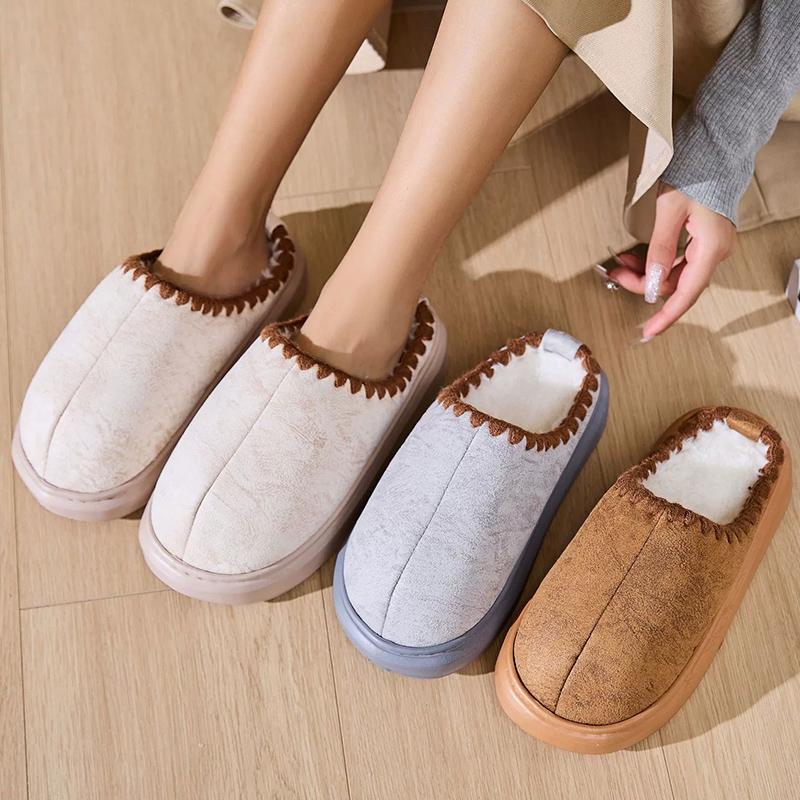 Fashion Fashion Faux Suede Plush Slippers Women Non Slip Platform Cotton Slippers for Woman Indoor Fur Warm House Fur Slides Mujer