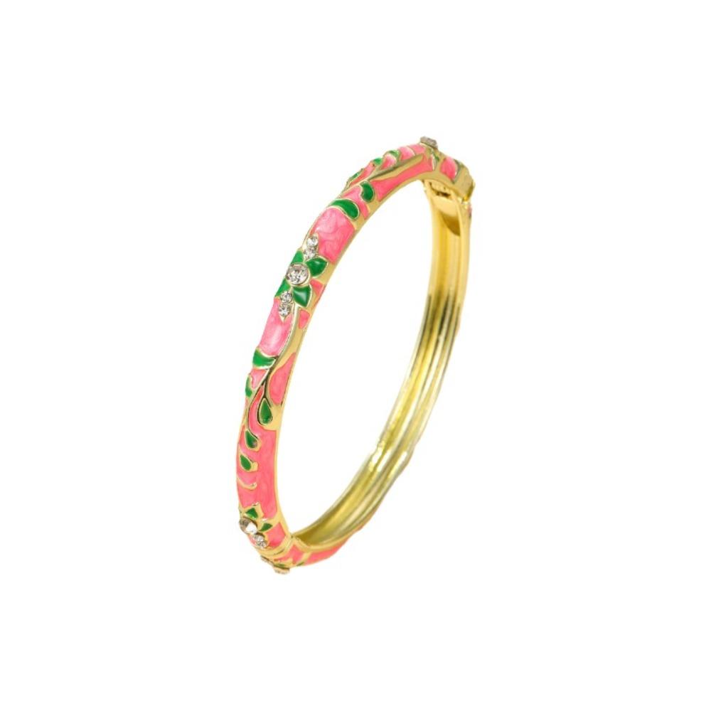 Elegant Open Cuff Bracelet Chinese Style Vintage Cloisonne Bangle Enamel Flower Bangle Ladies