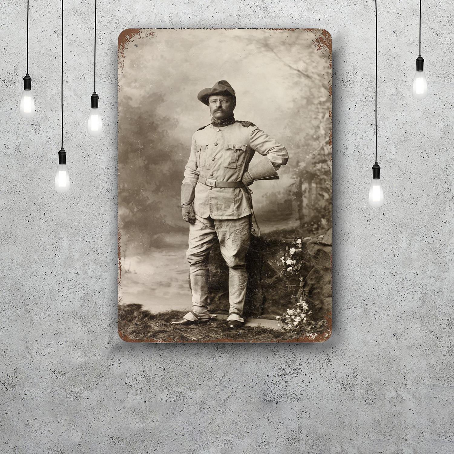 

teddy roosevelt president Decor Poster Vintage Tin Sign Metal Sign Decorative Plaque for Pub Bar Man Cave Club Wall Decoration 20x30cm（7.8x11.8inch）