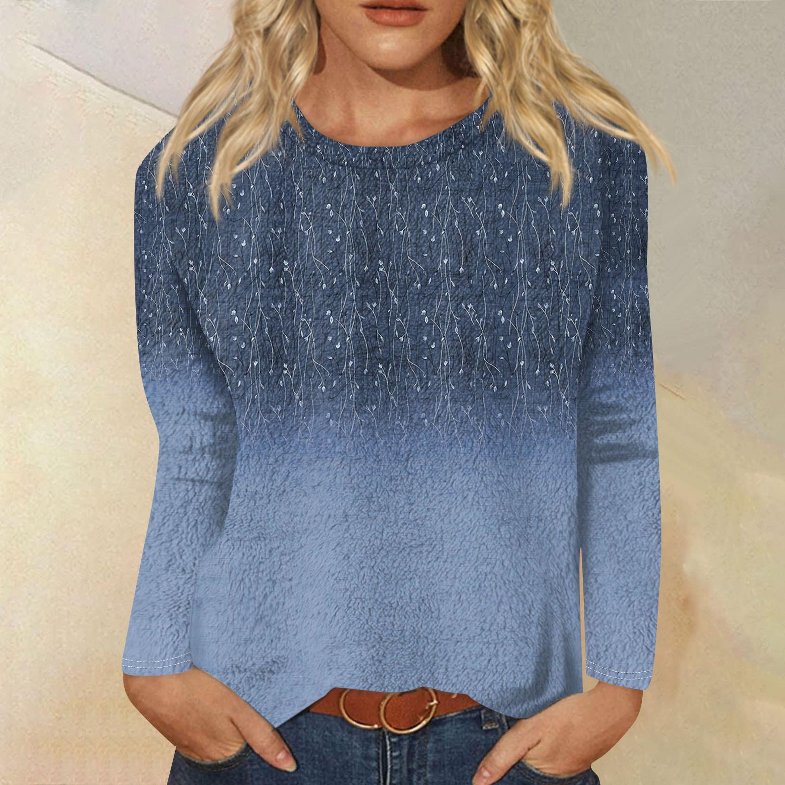 

Женская модная повседневная фланелевая футболка с длинным рукавом и круглым вырезом с принтом XXXL тёмно-синий