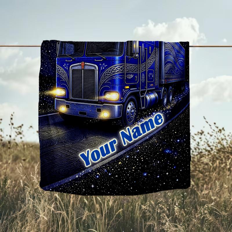 1PC Custom Name Space Truck Journey flannel blanket versatile,all-season throw suitable for the living room,bedroom,camping,travel,and gift