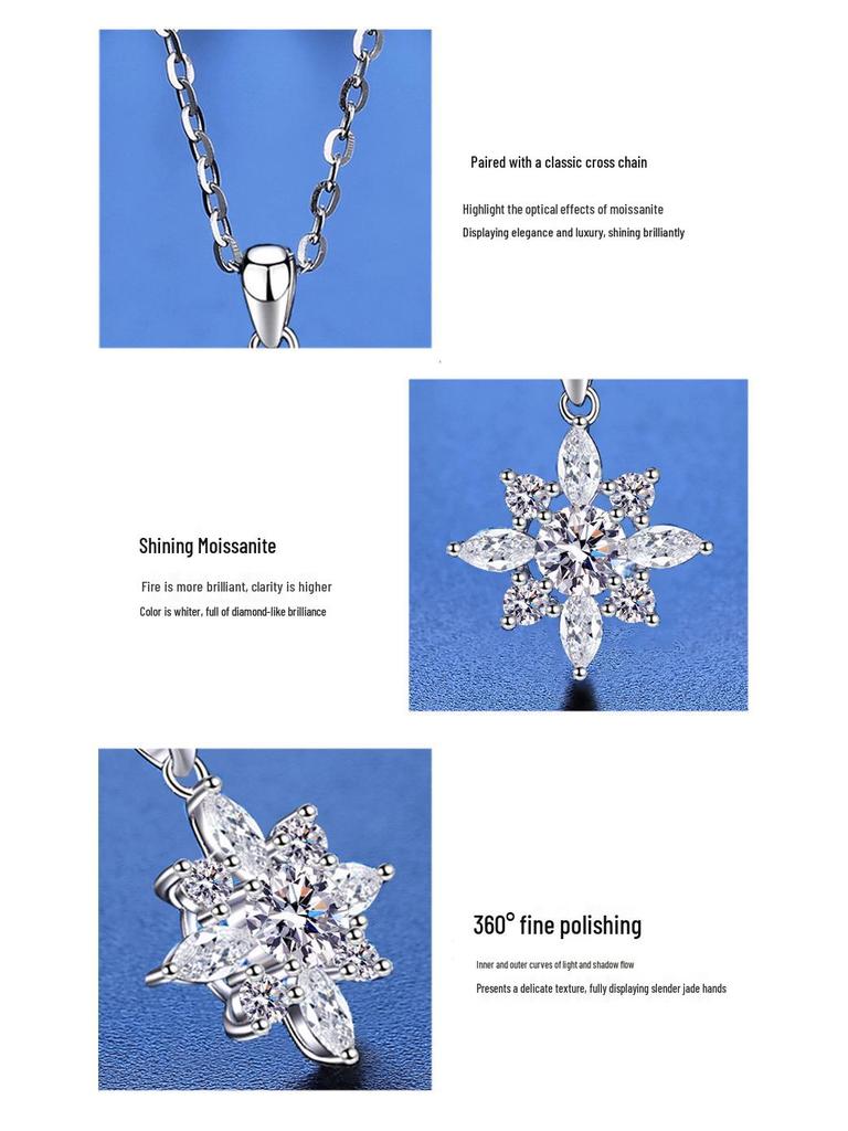 Sterling Silver 925 Moissanite Starburst Necklace with D Color One Carat Pendant
