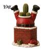 Winter Garden Decor Santa Claus in Smokestack Flower Pot Ornament, Resin Decorative Plant Durable Succulent Planter Container, Small for Holiday