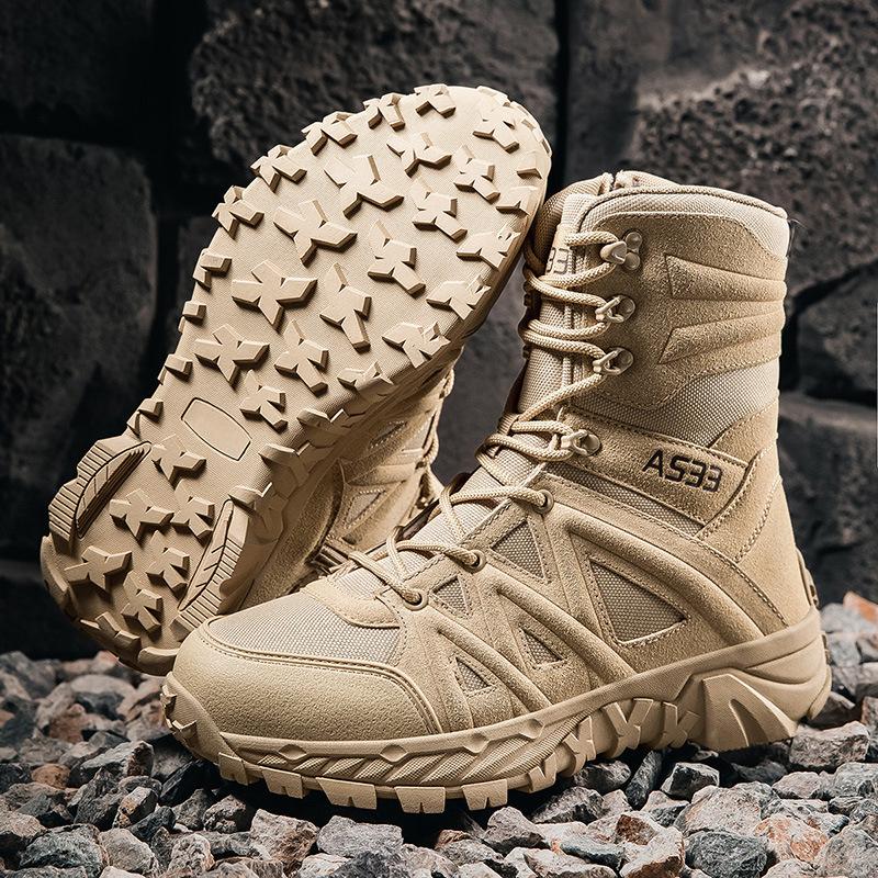 Summer new large-size military boots outdoor wear-resistant field boots front lace-up high-top large-size men's shoes