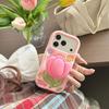 KEYSION Cute Cartoon 3D Tulip Flower Phone Case for iPhone 13 14 15 16 17 Pro Max Soft Silicone KickStand Shockproof Back Cover